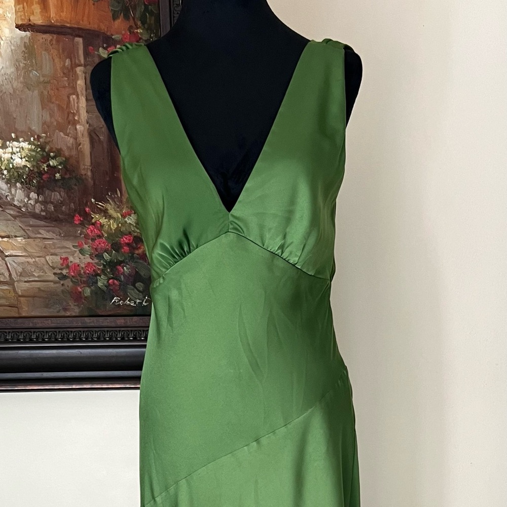Meshki Green Satin V-Neck Maxi Dress